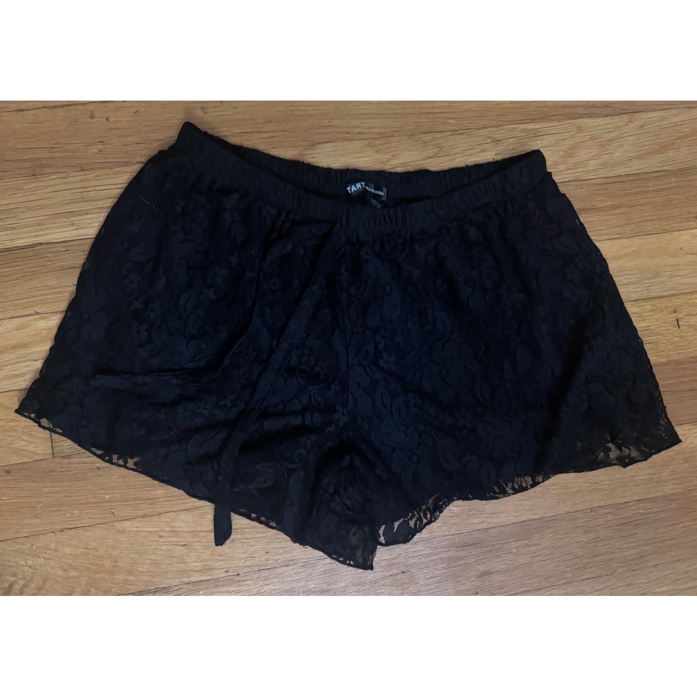 Tart Intimates Black Floral Lace Loungewear Shorts Drawstring Elastic Waist L